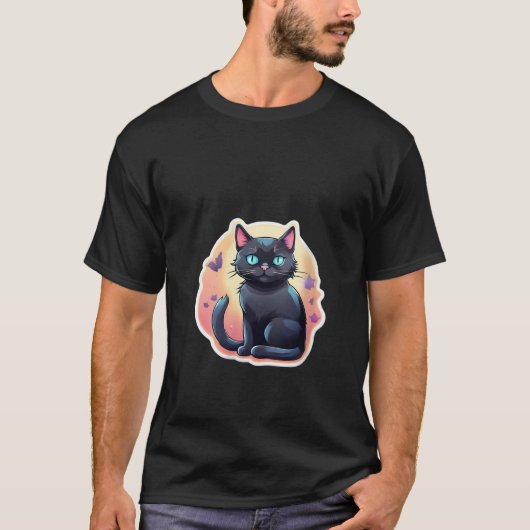 Black Cat Lover met Blue Eyes Funny Black Cat kit T-shirt (Voorkant)