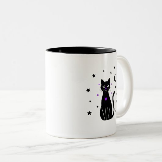 Black Cat Lover Peek Coffee Cup Tweekleurige Koffiemok (Voorkant rechts)