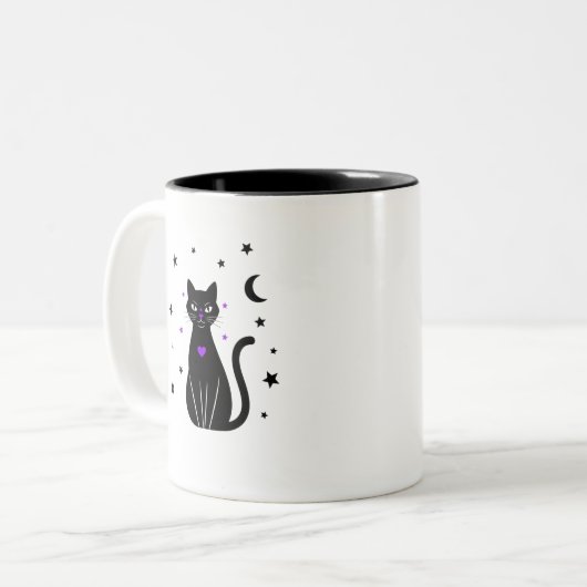Black Cat Lover Peek Coffee Cup Tweekleurige Koffiemok (Voorkant links)