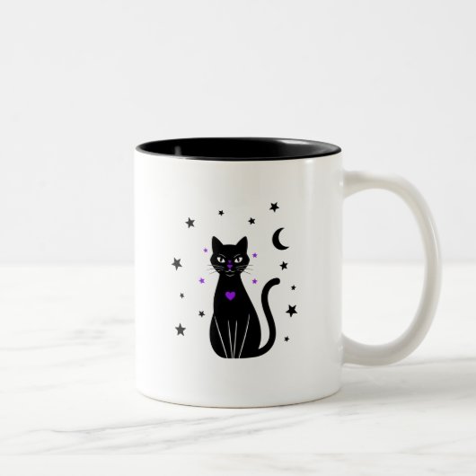 Black Cat Lover Peek Coffee Cup Tweekleurige Koffiemok (Rechts)