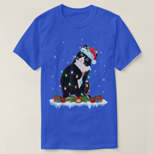 Black Cat Lover Xmas licht Santa Black Cat Christu T-shirt (Design voorkant)