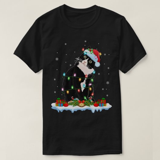 Black Cat Lover Xmas licht Santa Black Cat Christu T-shirt (Design voorkant)