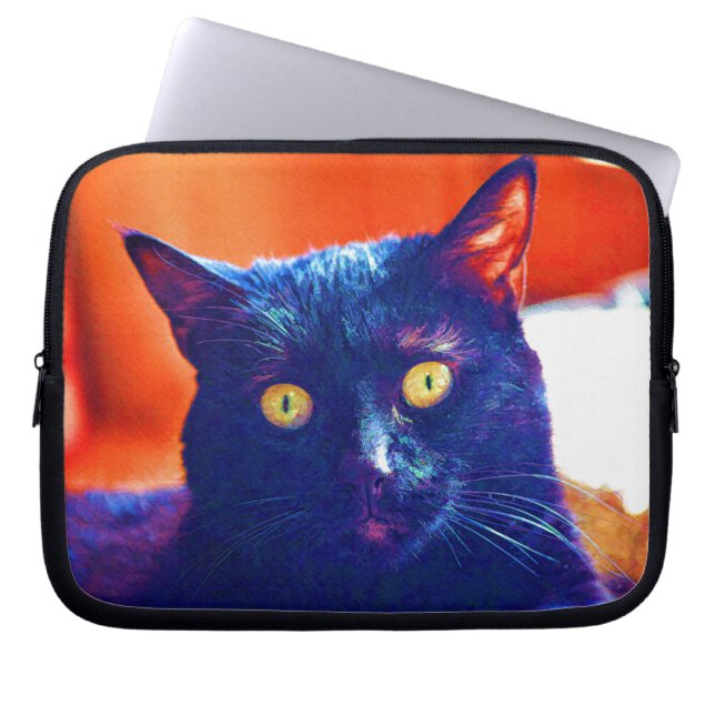Black Cat Lucky Feline Cat Art Laptop Sleeve (Voorkant)