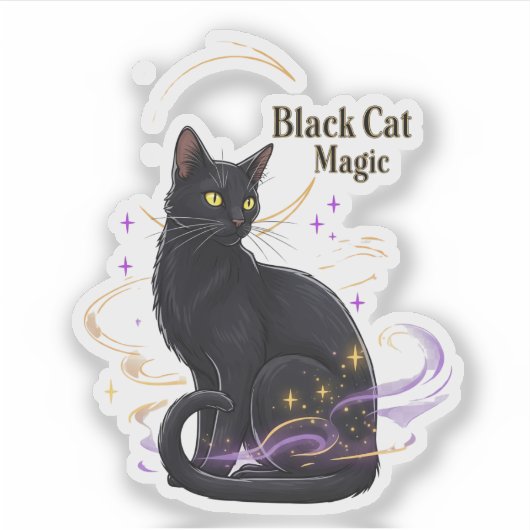 Black Cat Magic – Mystieke Halloween Vinyl Sticker (Voorkant)