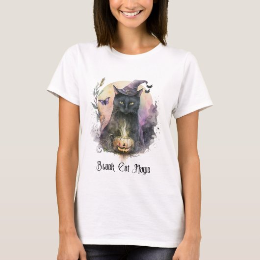 Black Cat Magic Witches Pet Wit Halloween T-shirt (Voorkant)