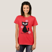 Black Cat mam met  roze druppelklep T-shirt (Voorkant volledig)