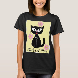 Black Cat mam met  roze druppelklep T-shirt