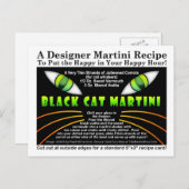 Black Cat Martini Recept Briefkaart voor Halloween (Voorkant / Achterkant)