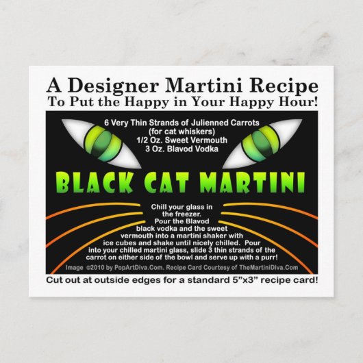 Black Cat Martini Recept Briefkaart voor Halloween (Voorkant)