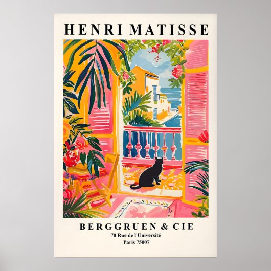 Black Cat Matisse Art Print Pink Beachy (Voorkant)