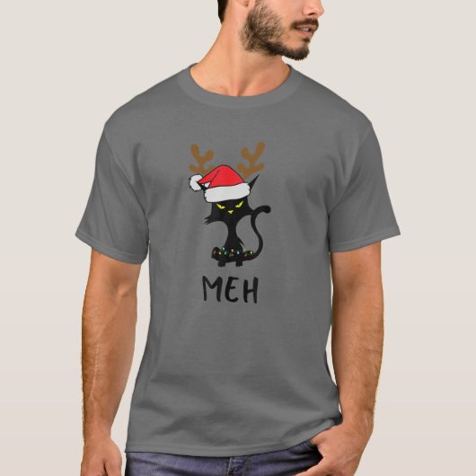 Black Cat Meh, Funny Cats Lover Kerstmis T-shirt (Voorkant)