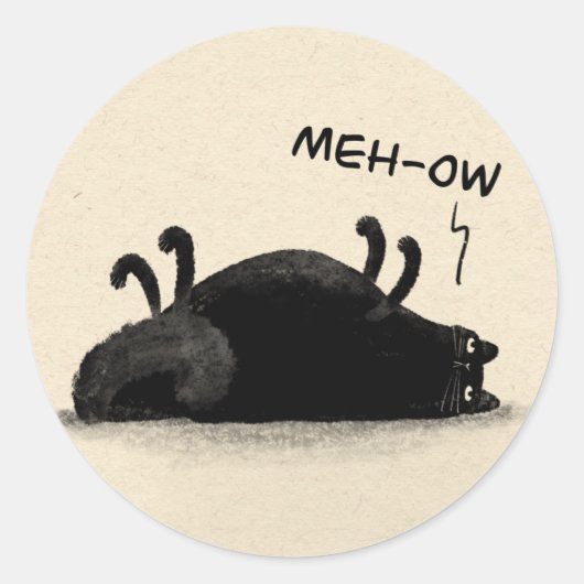 Black Cat Meh-ow Ronde Sticker (Voorkant)