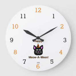 Black Cat Meow-A-Ween Acrylwandklok Grote Klok