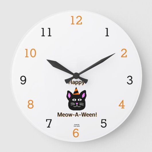Black Cat Meow-A-Ween Acrylwandklok Grote Klok (Voorkant)