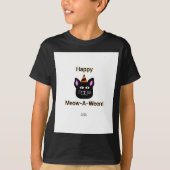 Black Cat Meow-A-Ween Boys Black Basic T-Shirt (Voorkant)