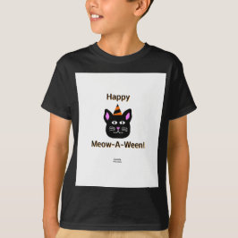 Black Cat Meow-A-Ween Boys Black Basic T-Shirt
