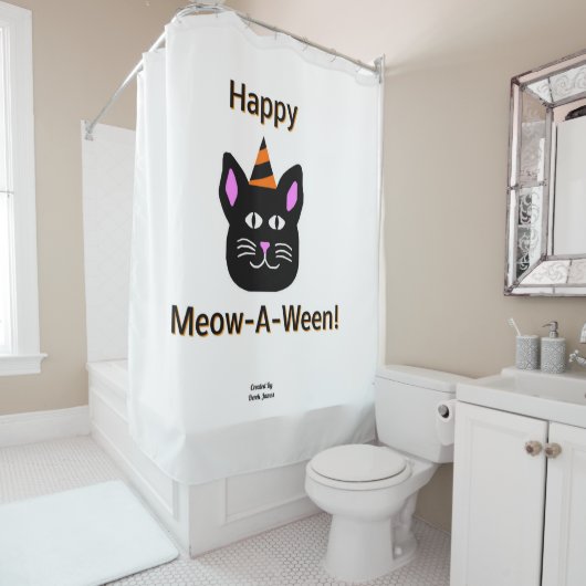 Black Cat Meow-A-Ween douchegordijn (In situ)