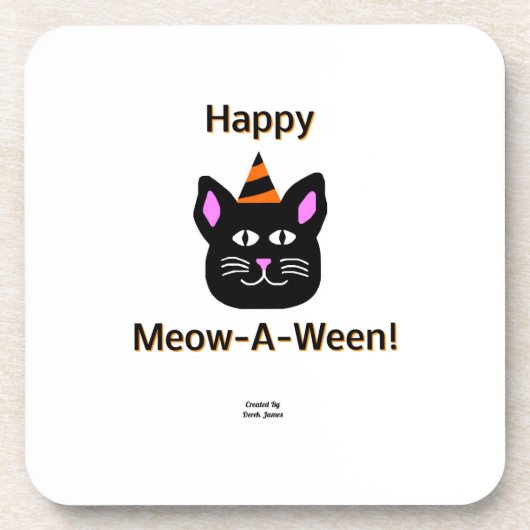 Black Cat Meow-A-Ween Hard Plastic Onderzetter (Voorkant)