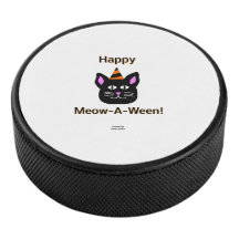 Black Cat Meow-A-Ween Hockey Puck