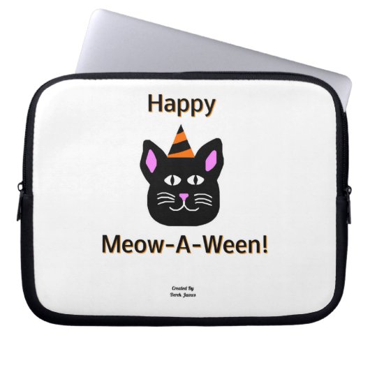Black Cat Meow-A-Ween hoes voor neopreenlaptop (Voorkant)