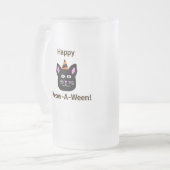 Black Cat Meow-A-Ween Large Frosted Glass Mok (Voorkant links)