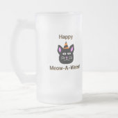Black Cat Meow-A-Ween Large Frosted Glass Mok (Links)