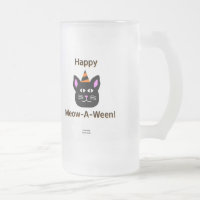 Black Cat Meow-A-Ween Large Frosted Glass Mok