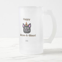 Black Cat Meow-A-Ween Large Frosted Glass Mok