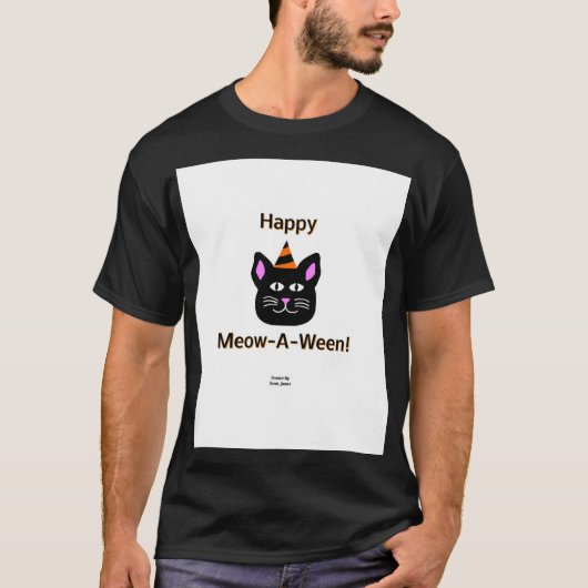 Black Cat Meow-A-Ween Mannen van zwart T-Shirt (Voorkant)