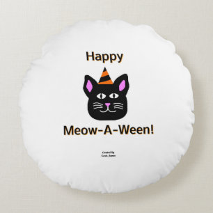 Black Cat Meow-A-Ween Round Sierkussen Rond Kussen