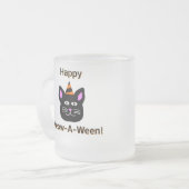 Black Cat Meow-A-Ween Small Frosted Glass Mok (Voorkant links)