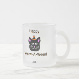 Black Cat Meow-A-Ween Small Frosted Glass Mok