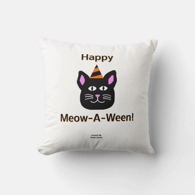 Black Cat Meow-A-Ween Square Sierkussen (Voorkant)