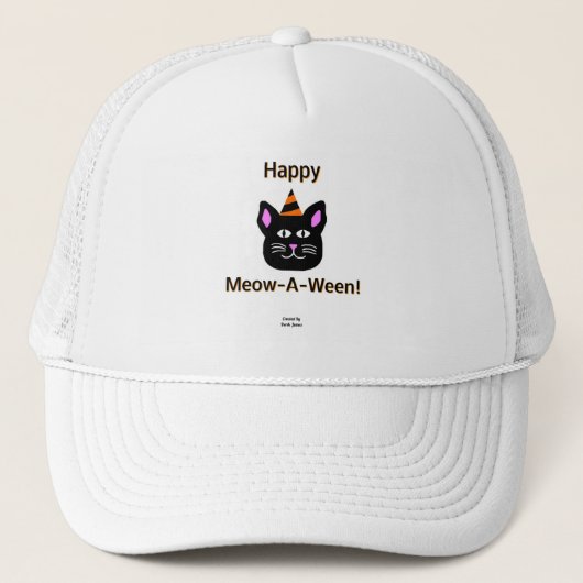 Black Cat Meow-A-Ween Trucker Hat Pet (Voorkant)