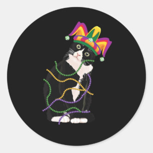 Black Cat Meow Mardi Gras Mask fleur de Lis Cat Lo Ronde Sticker