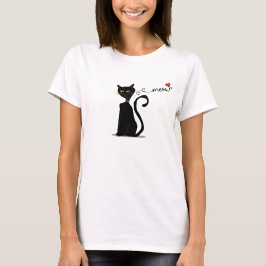 Black Cat Meow T-shirt (Voorkant)