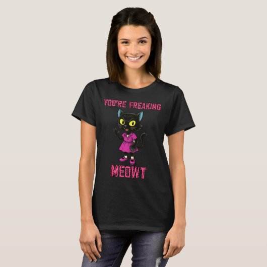 Black Cat Meow T-shirt (Voorkant volledig)