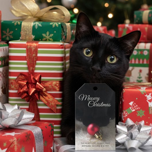 Black Cat Meowy Christmas Holiday Pet Gift Label Cadeaulabel