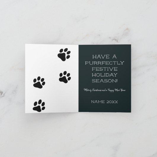 Black Cat Meowy Kerst Waterverf Kaart (Binnen)