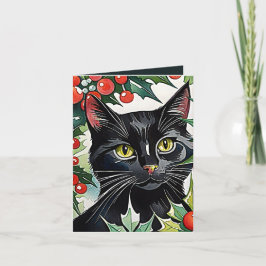 Black Cat Meowy Kerst Waterverf Kaart