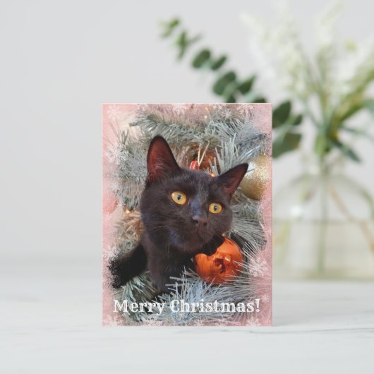 Black Cat Merry kerst Briefkaart (Staand voorkant)