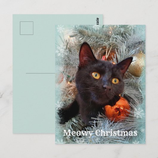 Black Cat Merry kerst Briefkaart (Voorkant / Achterkant)
