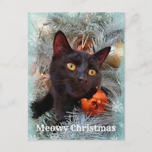 Black Cat Merry kerst Briefkaart (Voorkant)
