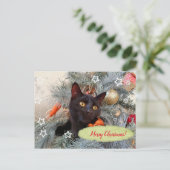 Black Cat Merry kerst Briefkaart (Staand voorkant)