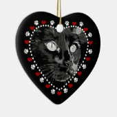Black Cat Merry kerst Heart Ornament (Rechts)