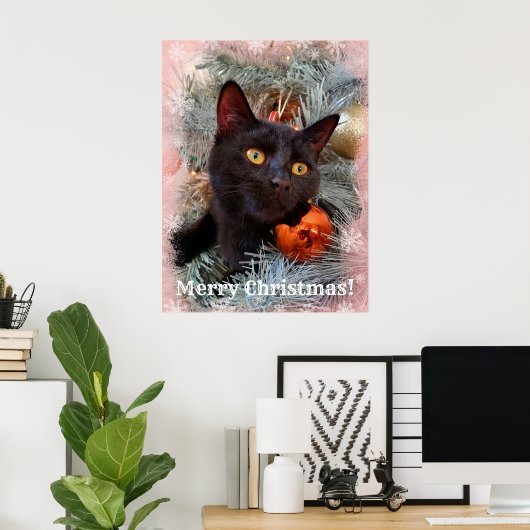 Black Cat Merry kerst Poster (Thuiskantoor)