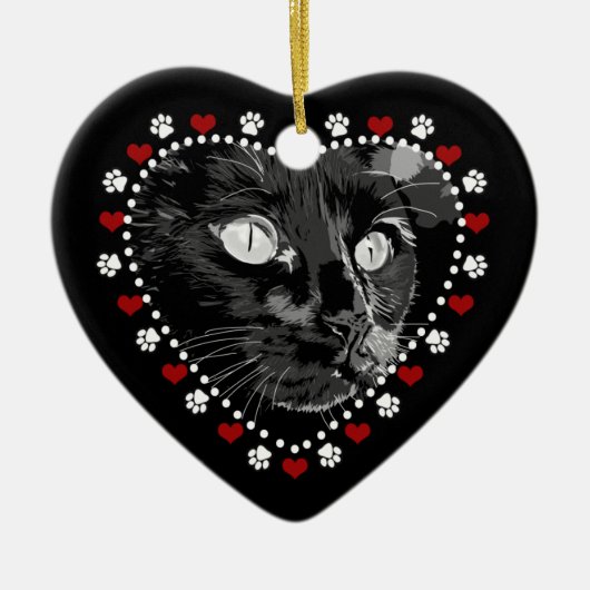 Black Cat Merry Yule Heart Ornament (Voorkant)