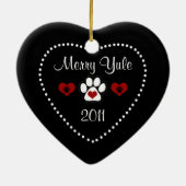 Black Cat Merry Yule Heart Ornament (Achterkant)