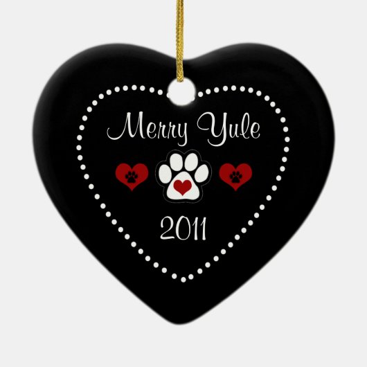 Black Cat Merry Yule Heart Ornament (Achterkant)