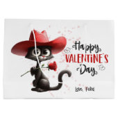 Black Cat Met Cowboy Pet Happy Valentijnsdag Groot Cadeauzakje (Achterkant)